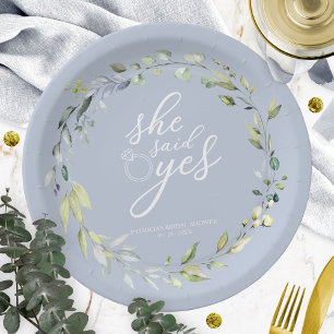 She Said Yes Greenery Eucalyptus Bridal Shower Paper Plate