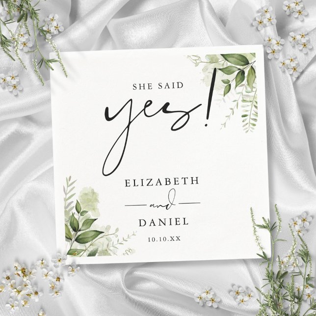 She Said Yes Greenery Floral Engagement Party Napkin (She Said Yes Greenery Floral Engagement Party Napkins)