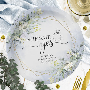 She Said Yes Greenery Geometric Bridal Napkins Paper Plate