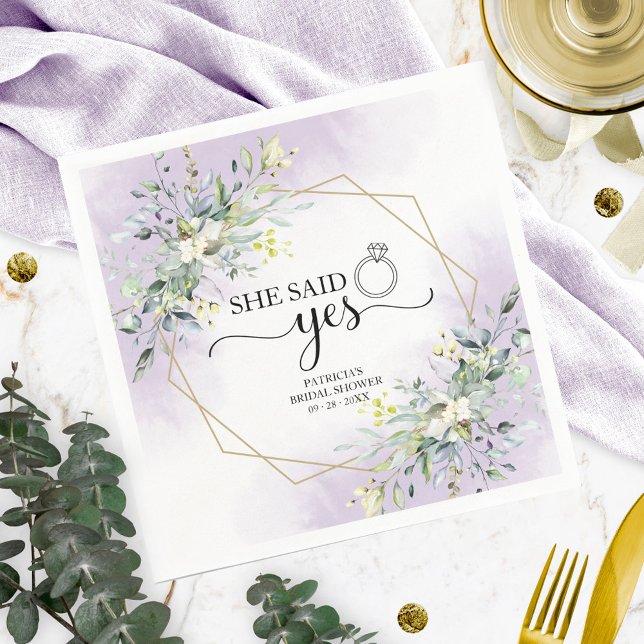 She Said Yes Greenery Geometric Bridal Shower Napkin (Creator Uploaded)