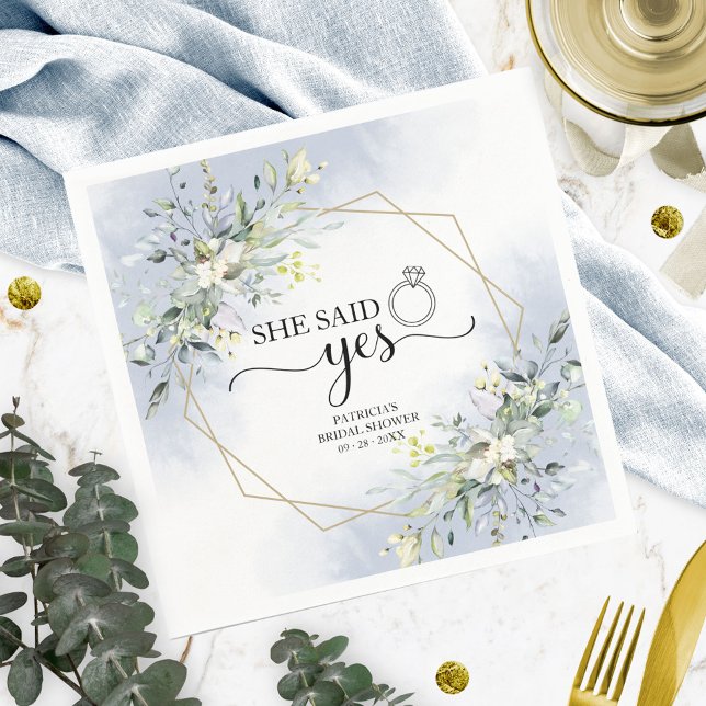 She Said Yes Greenery Geometric Bridal Shower Napkin (Creator Uploaded)
