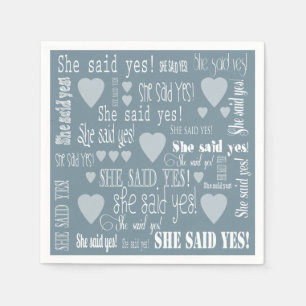 She Said Yes Medium Blue Engagement Party Napkin
