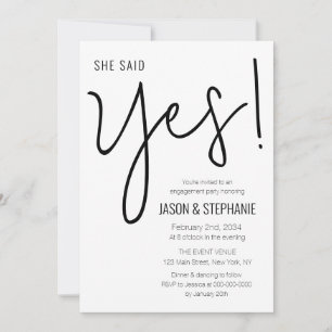 She Said Yes Minimal Engagement Party Invitation