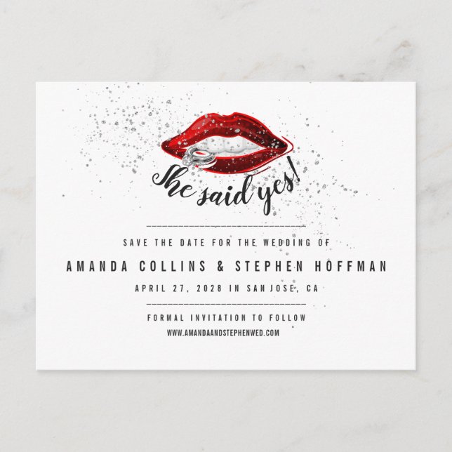 She Said Yes | Modern Chic Photo Save the Date Postcard (Front)