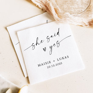 She Said Yes Modern Engagement Party Napkins
