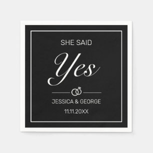She Said Yes Modern Minimalist Black Napkin