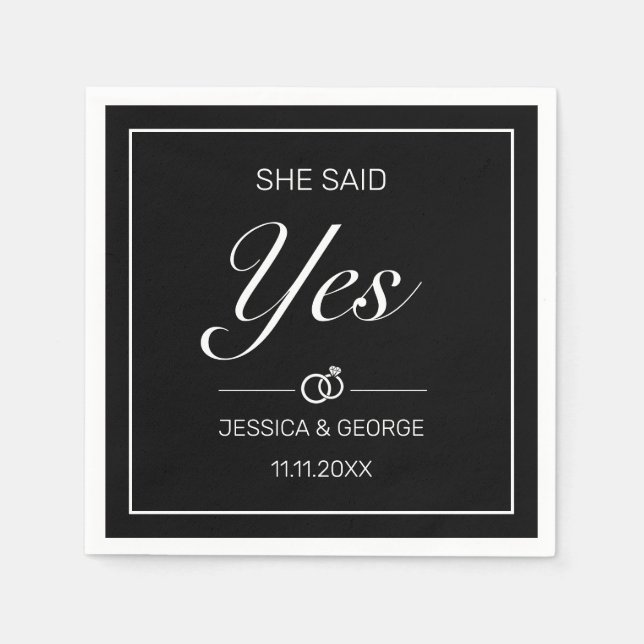 She Said Yes Modern Minimalist Black Napkin (Front)