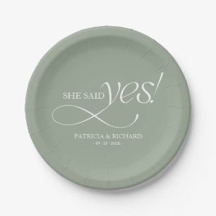 She Said Yes Modern Minimalist Engagement Party Paper Plate