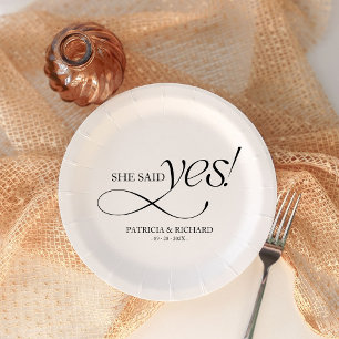 She Said Yes Modern Minimalist Engagement Party Paper Plate