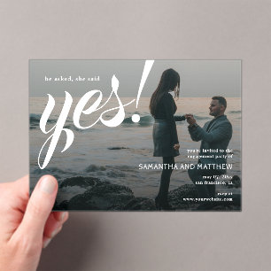 She Said Yes Modern Rustic Engagement Party Acrylic Invitations