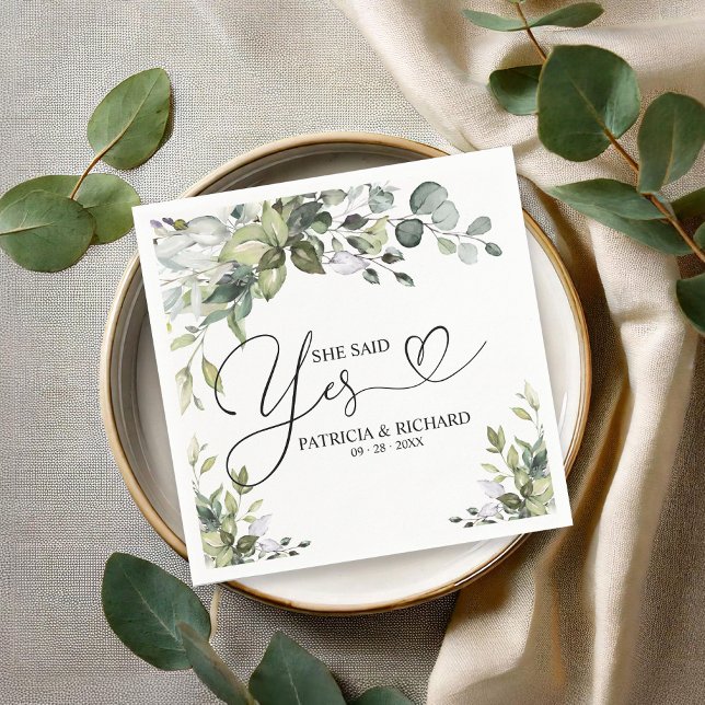 She Said Yes Modern Script Engagement Party  Napkin (Creator Uploaded)