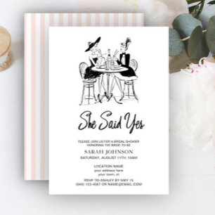 She Said Yes Paris Pink & Black Bridal Shower Invitation