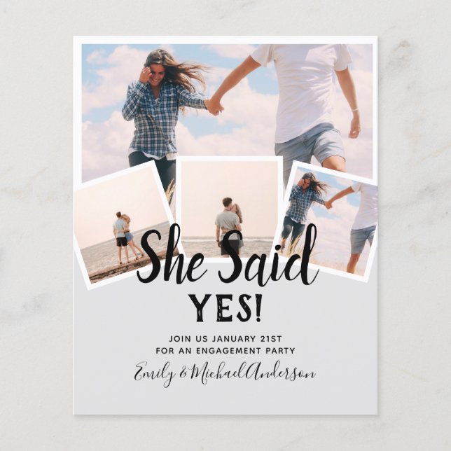 She Said Yes! PHOTO ENGAGEMENT Announcement Invite Flyer (Front)