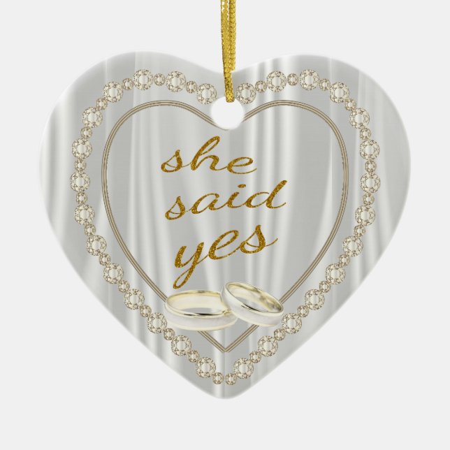 She Said Yes, Photo Engagement Ceramic Tree Decoration (Front)