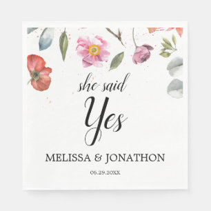 She Said Yes Pretty Spring Floral Engagement Party Napkin