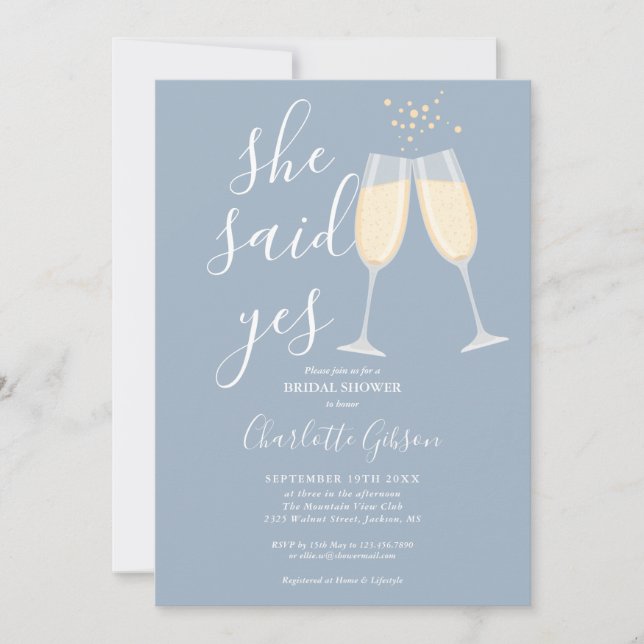 She Said Yes QR Code Bridal Shower Dusty Blue Invitation (Front)