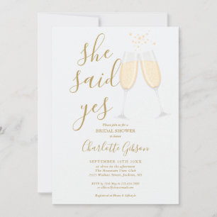 She Said Yes QR Code Bridal Shower Gold Invitation