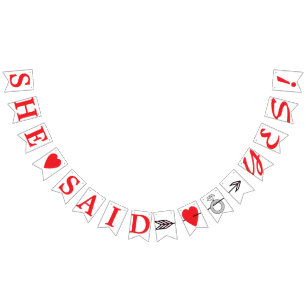SHE SAID YES, Red Text - Diamond Ring, Heart+Arrow Bunting