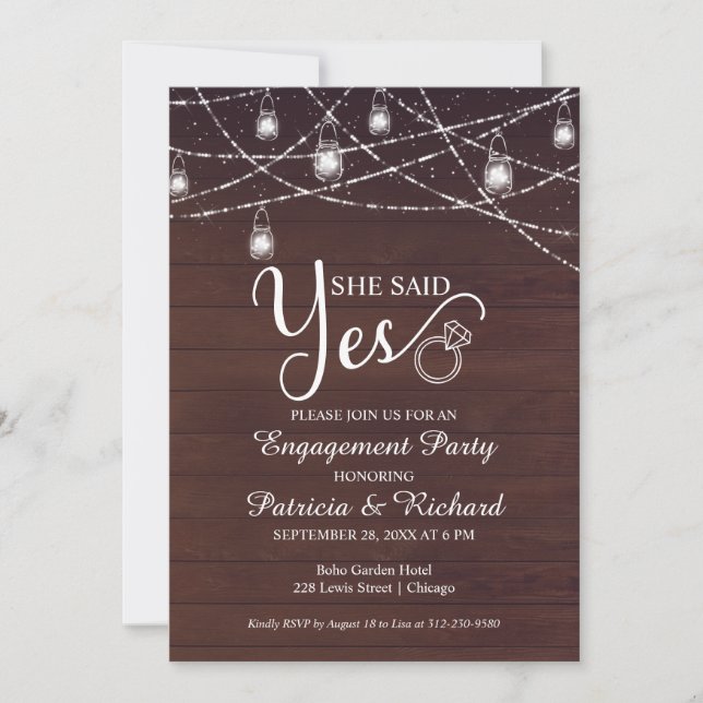 She Said Yes Rustic Engagement Party Invitation (Front)