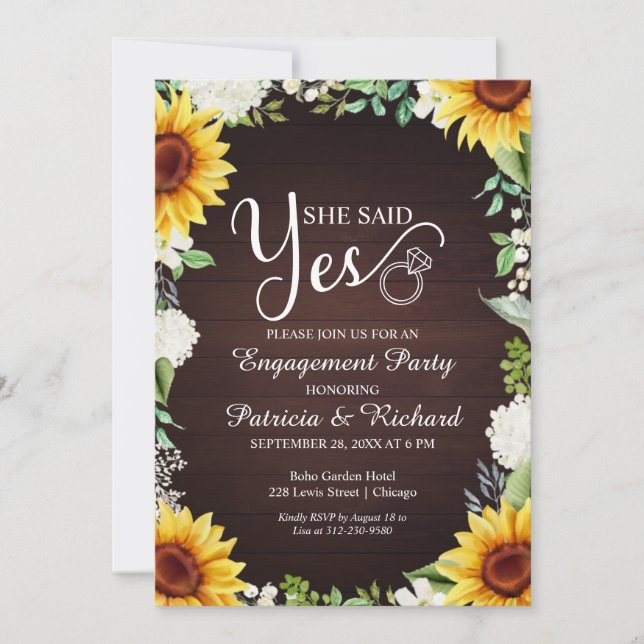 She Said Yes Rustic Engagement Party Invitation (Front)