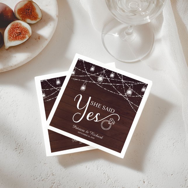 She Said Yes Rustic Engagement Party Napkin (Creator Uploaded)