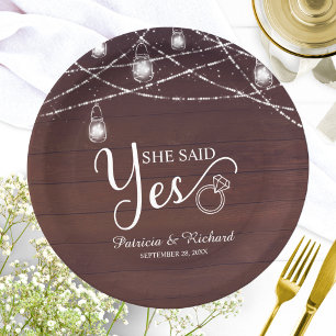 She Said Yes Rustic Engagement Party Paper Plate