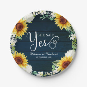 She Said Yes Rustic Sunflowers Engagement Party  Paper Plate