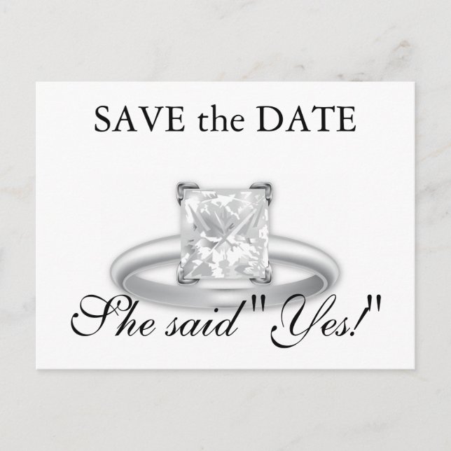 She Said Yes! Save the Date Diamond Ring Cards (Front)