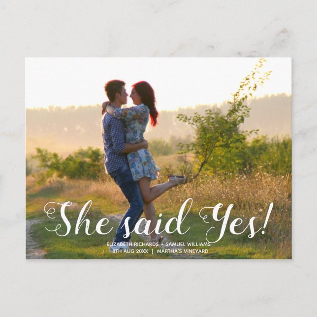 She said Yes Save the Date Wedding Announcement Postcard (Front)