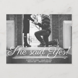She said Yes Save the Date Wedding Announcement Postcard