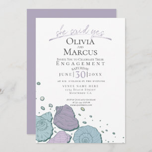 She Said Yes Seashell Engagement Lilac Dusty Blue Invitation