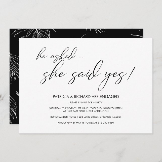 She Said Yes Simple Calligraphy Engagement Party Invitation (Front/Back)