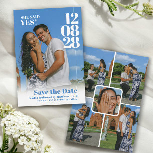 She said yes wedding date with engagement photos save the date