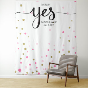 she said yes wedding photo Booth backdrop banner Tapestry
