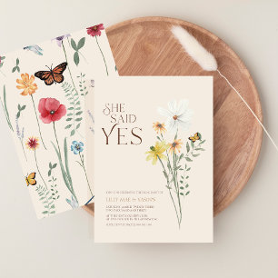 She Said Yes Whimsical Yellow Daisy Engagement Invitation