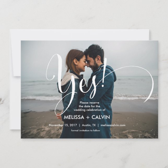 she say yes Save the date calligraphy  card v3 (Front)