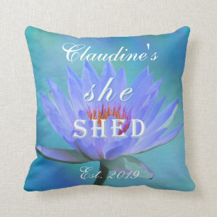 She Shed Shades of Blue Water Lily Square Cushion