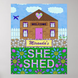 She Shed Woman Cave Garden Hut Personalised Name Poster