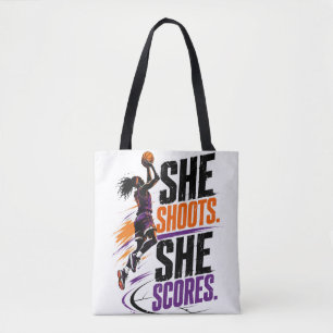 She Shoots She Scores Women's Basketball Tote Bag