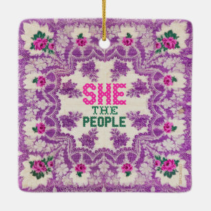 She The People Cross Stitch Ceramic Tree Decoration