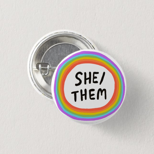 SHE/THEM Pronouns Rainbow Circle Button (Front & Back)