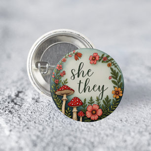She/They Cottagecore Pronoun LGBTQ Pin