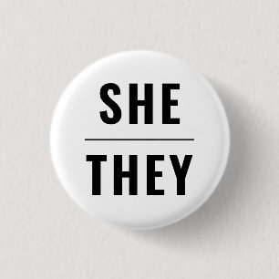 She They Gender Pronouns black white lgbtq pride 3 Cm Round Badge