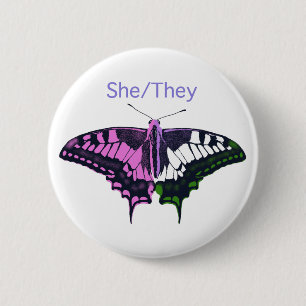 She/They Non-Binary Flag Swallowtail Butterfly 6 Cm Round Badge