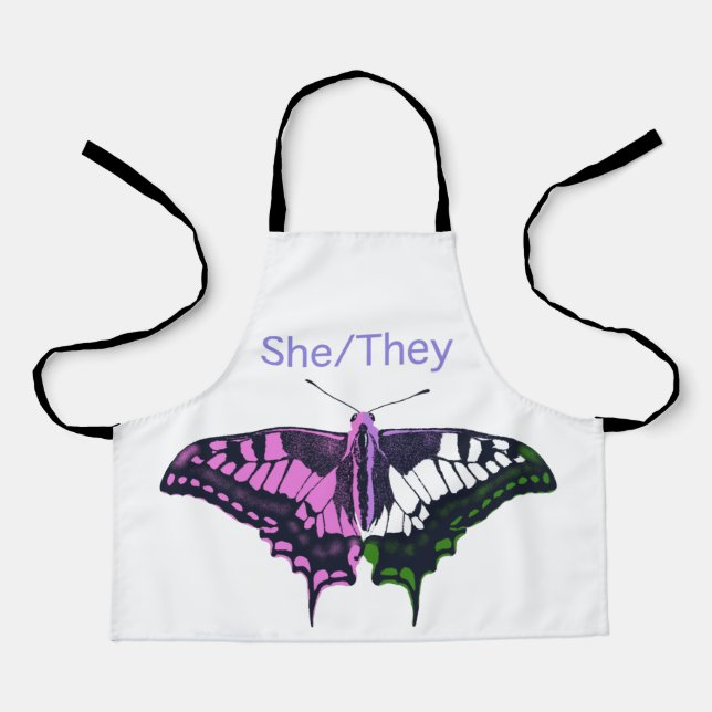 She/They Non-Binary Flag Swallowtail Butterfly Apron (Front)