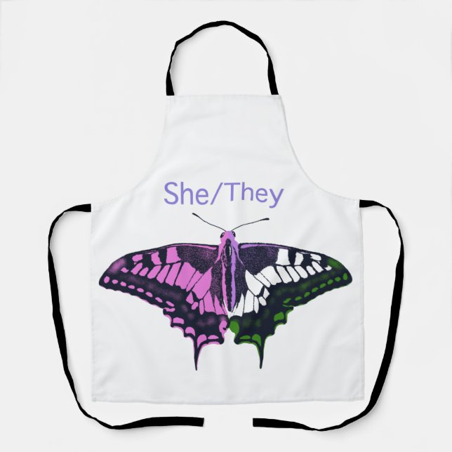She/They Non-Binary Flag Swallowtail Butterfly Apron (Front)