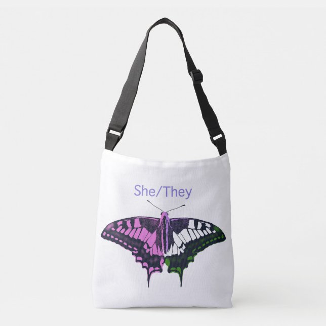 She/They Non-Binary Flag Swallowtail Butterfly Crossbody Bag (Front)