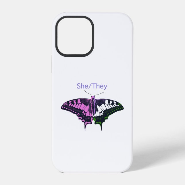 She/They Non-Binary Flag Swallowtail Butterfly iPhone Case (Back)