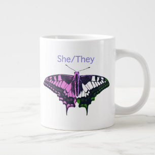 She/They Non-Binary Flag Swallowtail Butterfly Large Coffee Mug
