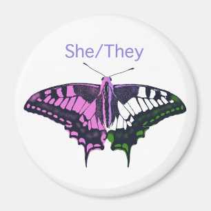 She/They Non-Binary Flag Swallowtail Butterfly Magnet